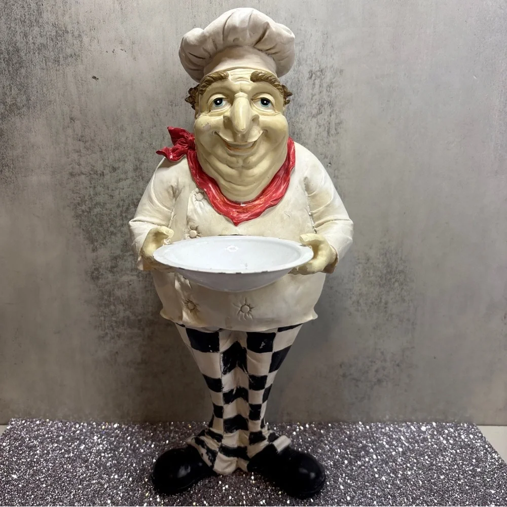 Unk Ceramic Chef Figurine with Red and Pink Grapes